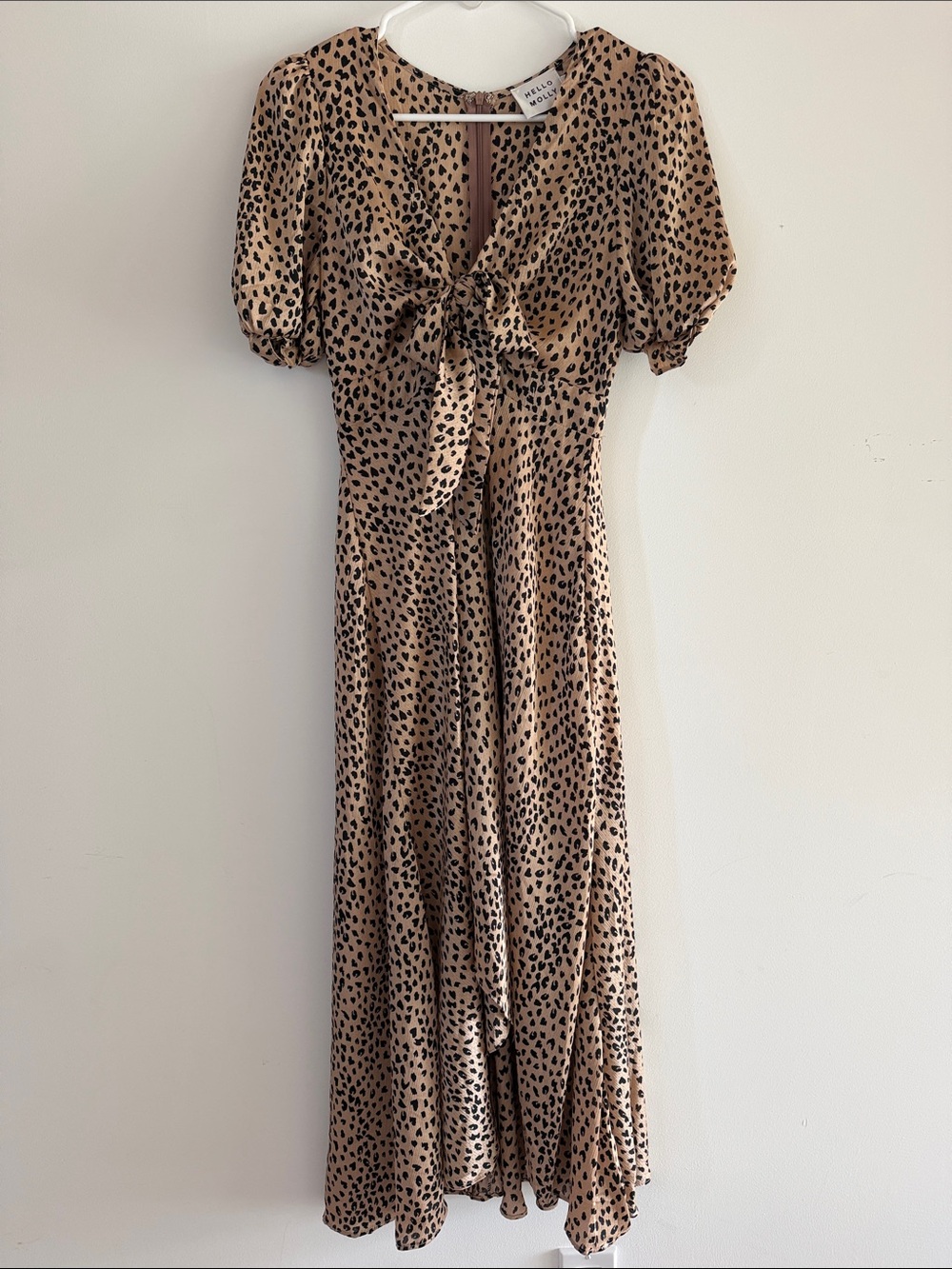 Beige and Black Leopard Midi Dress with Front Tie Hello Molly